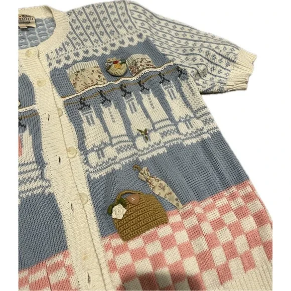 Susan Bristol Vintage Cottagecore Knit Cardigan Sweater Purse Floral Size M - Picture 2 of 8